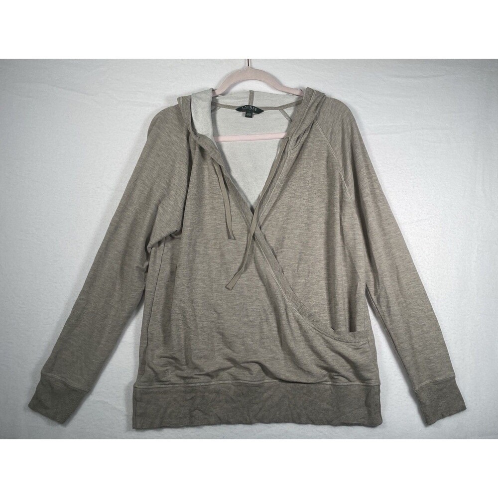 Lauren Ralph Lauren Grey Long Sleeve Pullover Hoodie Womens Top Sz L Large 10 12